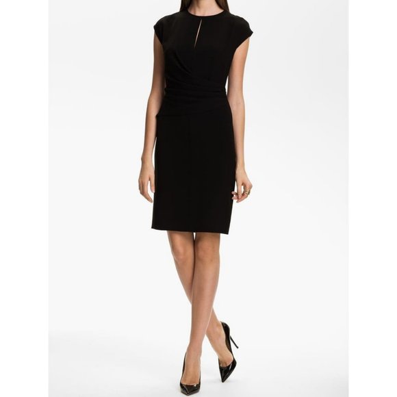 St. John Black Draped Waist Crepe Dress 8 - Picture 2 of 10